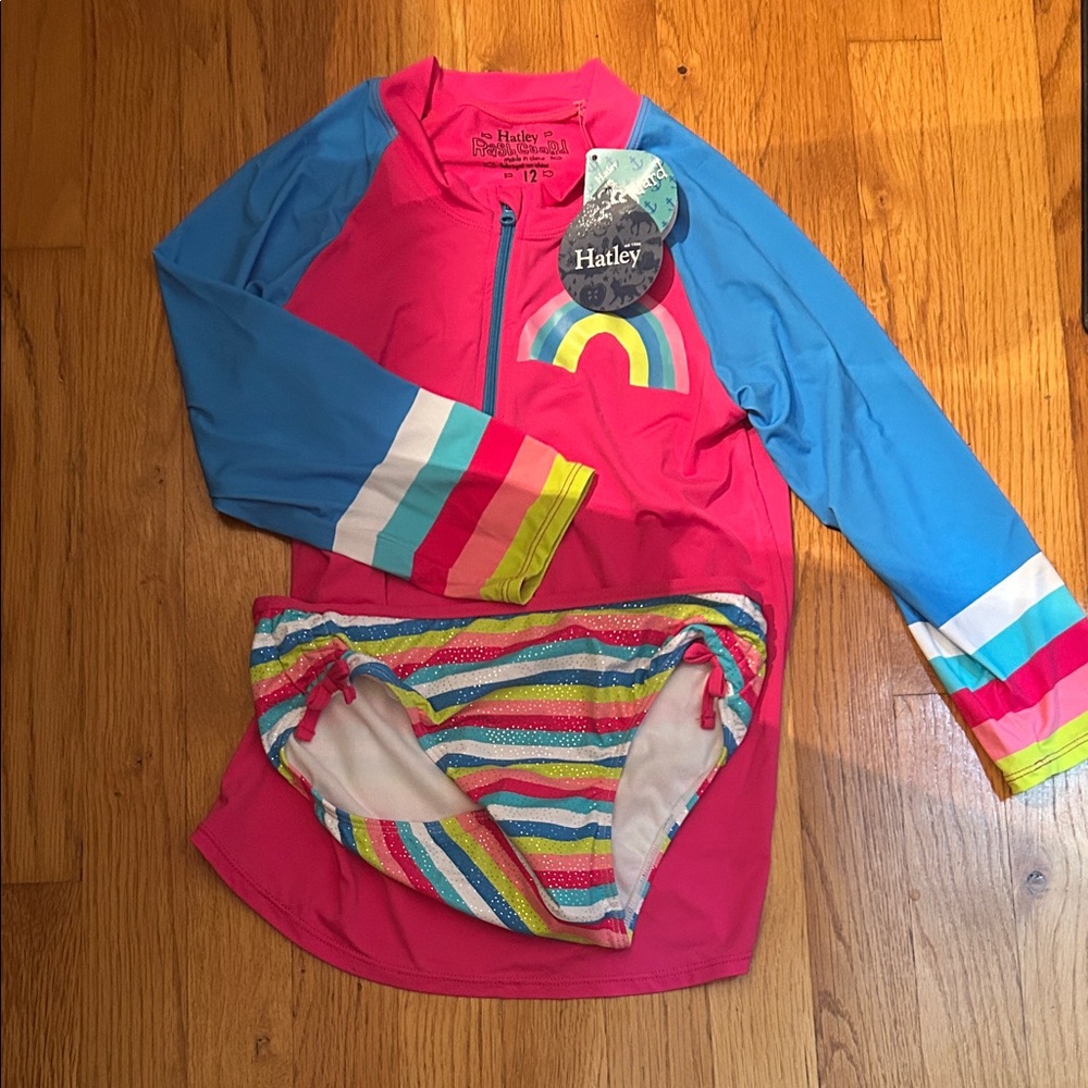 Hatley Kids Colorful Rainbow Rashguard Set - Pink and Blue
